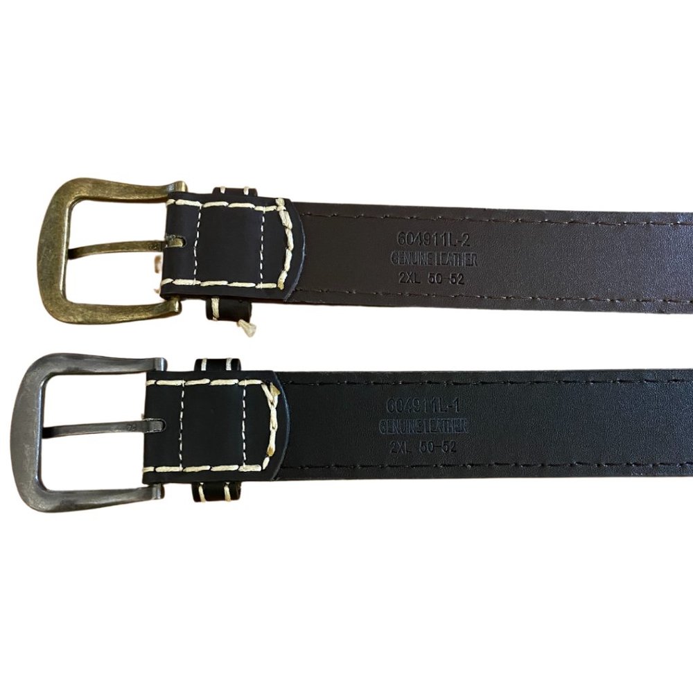 Bundle of 2 Leather belts sz 2XL sz 50 - 52 black and brown with white stitching